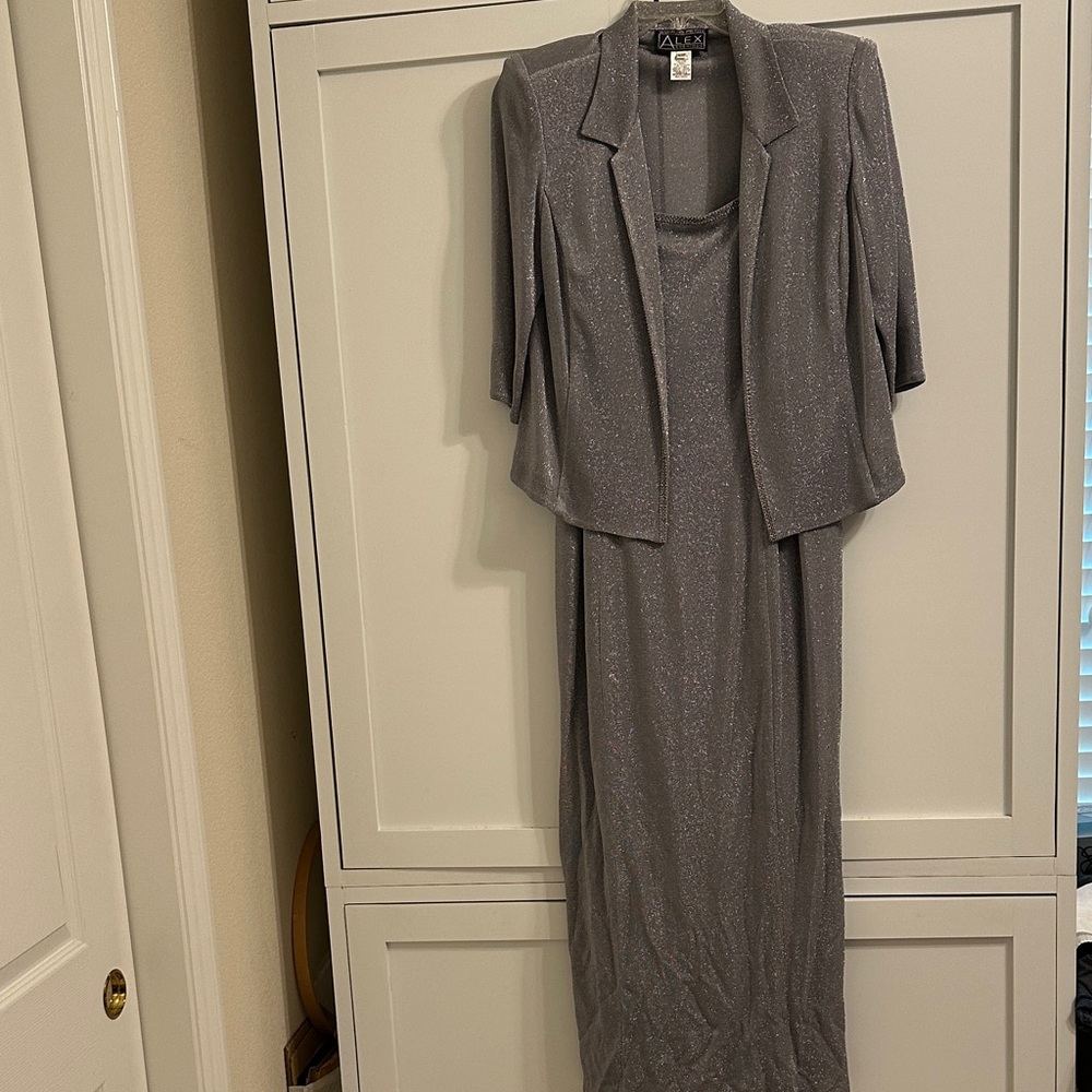 Alex Evenings Shimmering Silver Long Sleeve Dress Set